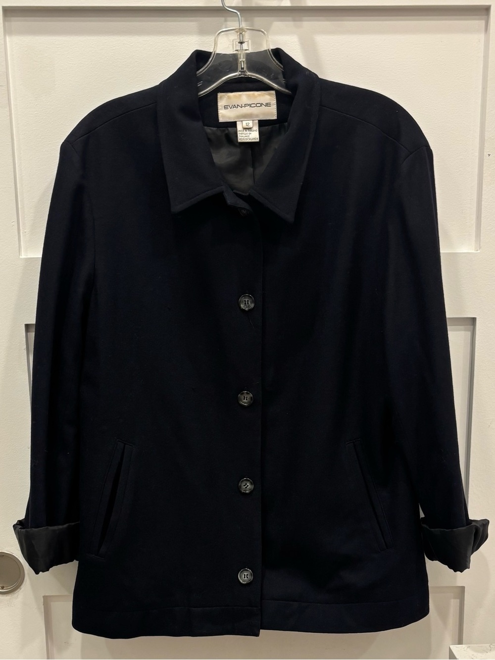Evan Picone Classic Vintage Black Button-Front Wool Blazer